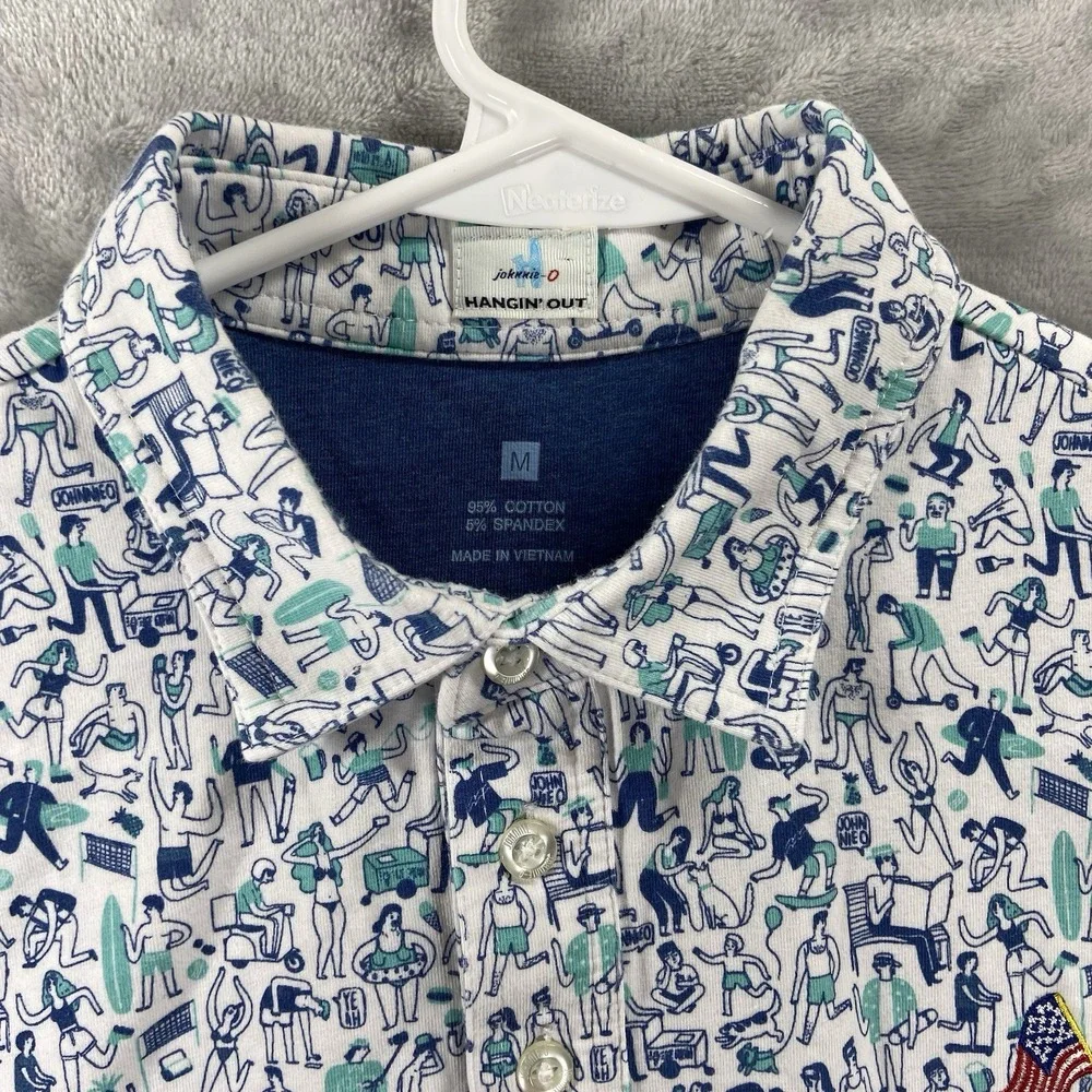 Johnnie-O Shirt men's Medium Polo Golf Pullover Beach Beer Surf Skater AOP Print